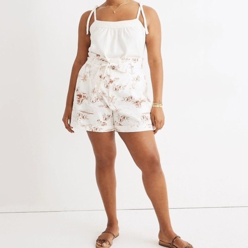 Madewell Linen Blend Paper-bag High Waisted Shorts Paradise Toile‎ Size 12 AO221